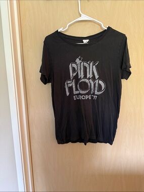 Anthropologie Black Tee with Silver Pink Floyd Graphic